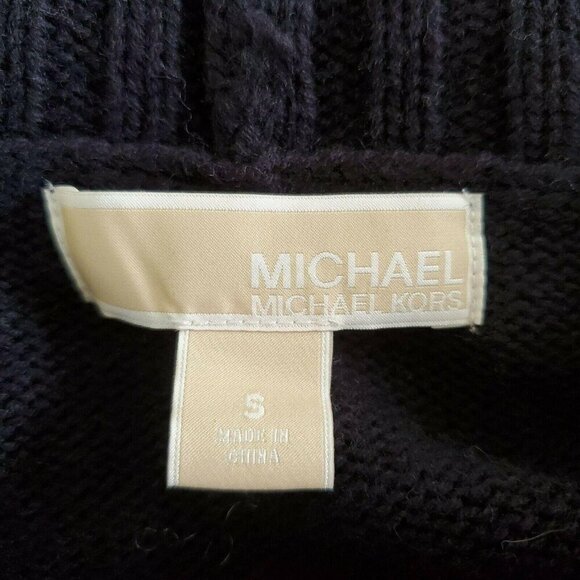 Michael Kors Navy Knit Cardigan Wrap Size S Wool Blend Long Sleeve Shawl Collar - Picture 3 of 9